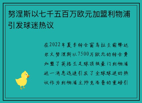 努涅斯以七千五百万欧元加盟利物浦引发球迷热议
